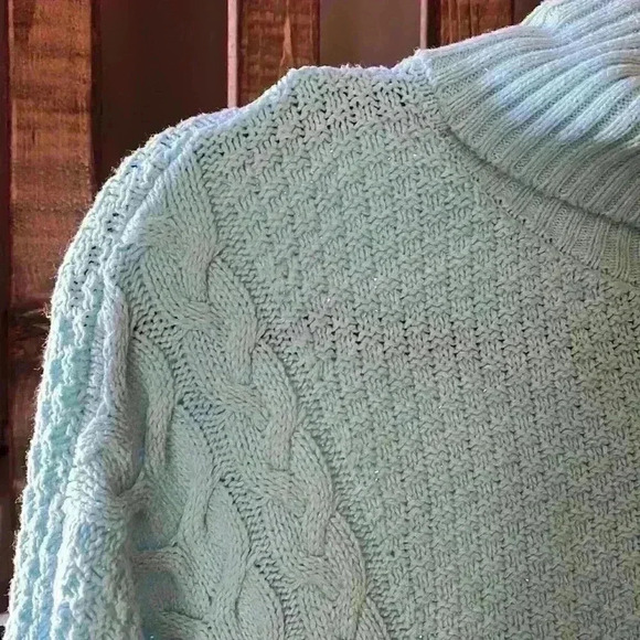 Ana Womens Cozy Turtleneck Chunky Cable Knit Sweater Aqua Blue Size Large - Picture 7 of 11